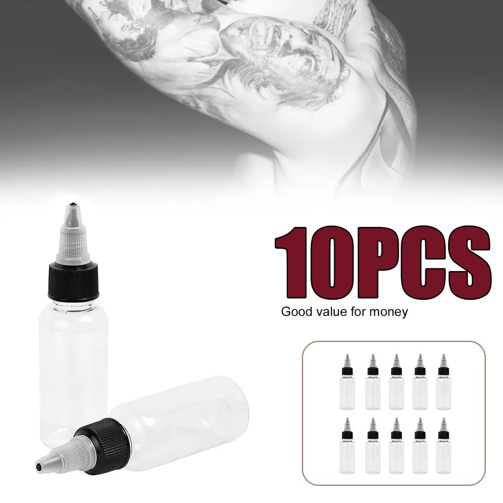 

10pcs 30ml 1OZ Plastic Twist Cap Empty Tattoo Ink Pigment Clear Transparent Bottle Tattoo Supply Non-Spray Tattooing Accessories