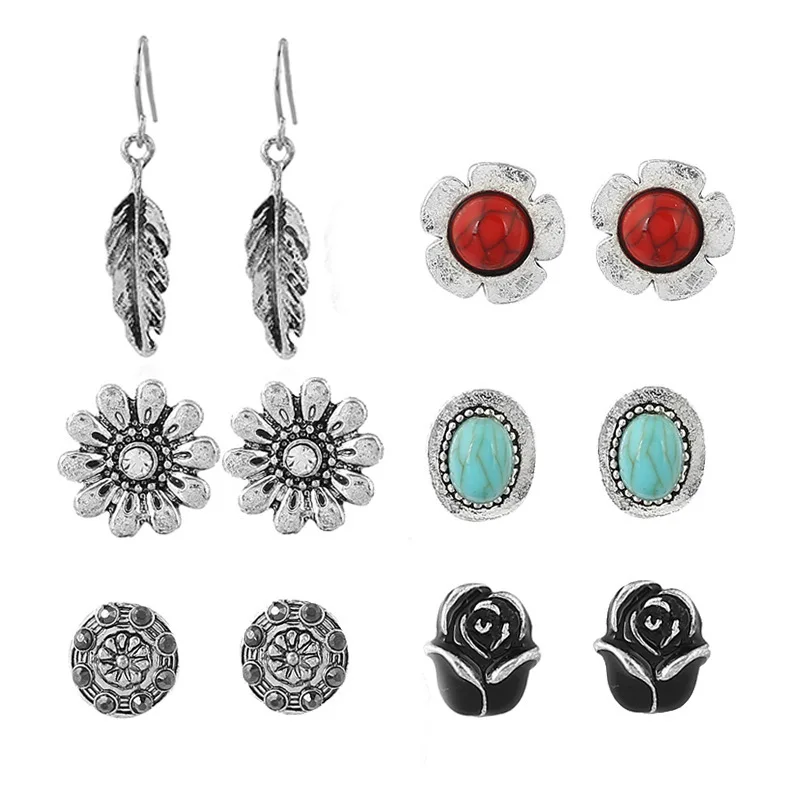 

2019 Top Fashion Wholesale Sales National Wind Restoring Ancient Ways Leaves Flowers Stud Earrings Hoard Of 6 Piece Combination