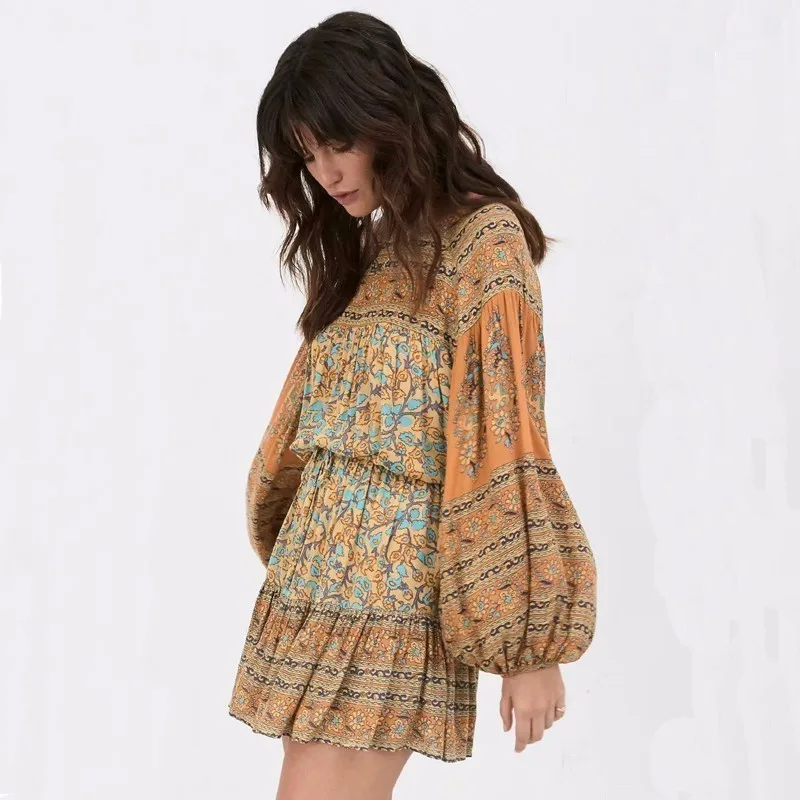 Высокое качество Boho Тропический Принт винтажные женские рубашки с длинными