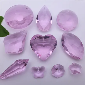 

pink crystal hanging drops heart/pear/leaf/pie/olive shape pendants chandelier curtain lamp DIY accessories findings clear k9