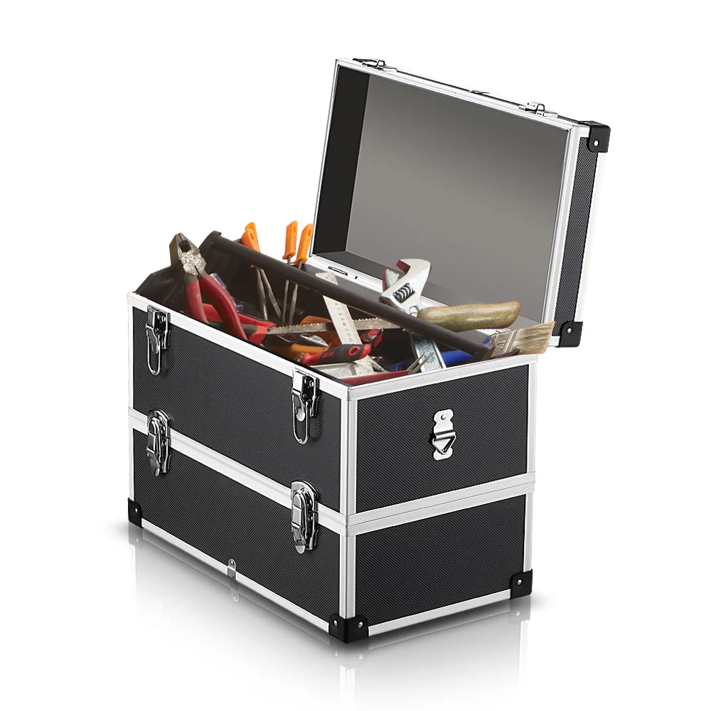 

2 Layer Portable Tool Storage Box Hard Carrying Case with Handle&Strap Large Storage Container Fishing Tackle Storage Organizer