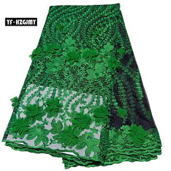 

YF HZGJMY African Lace Fabric 2019 Embroidery 3d Flowers Wedding Lace Green French Beaded Tulle Net Lace Fabric for Party A1683