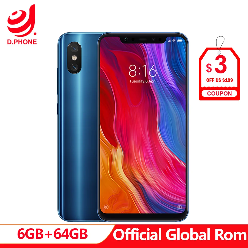 Официальный Глобальный ПЗУ Xiaomi mi 8 мобильный телефон 6 ГБ ОЗУ 64 Гб Snapdragon 845