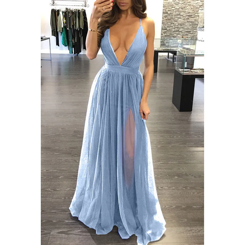 Ahmagen Deep V Neck Backless Spaghetti Strap Dress Slip Pleated Summer Beach Dress 2017 Sexy Long Maxi Boho Dresses13