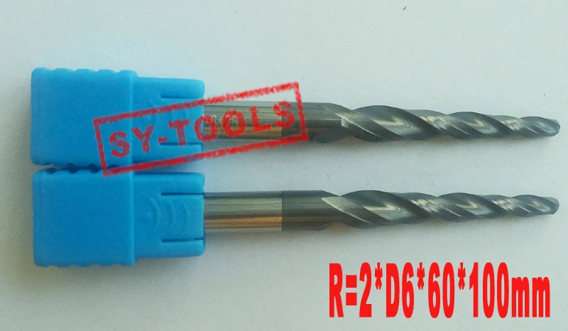 1 шт. R2 * D6 60 100L 2F HRC55 твердосплавные конические концевые фрезы с твердосплавным