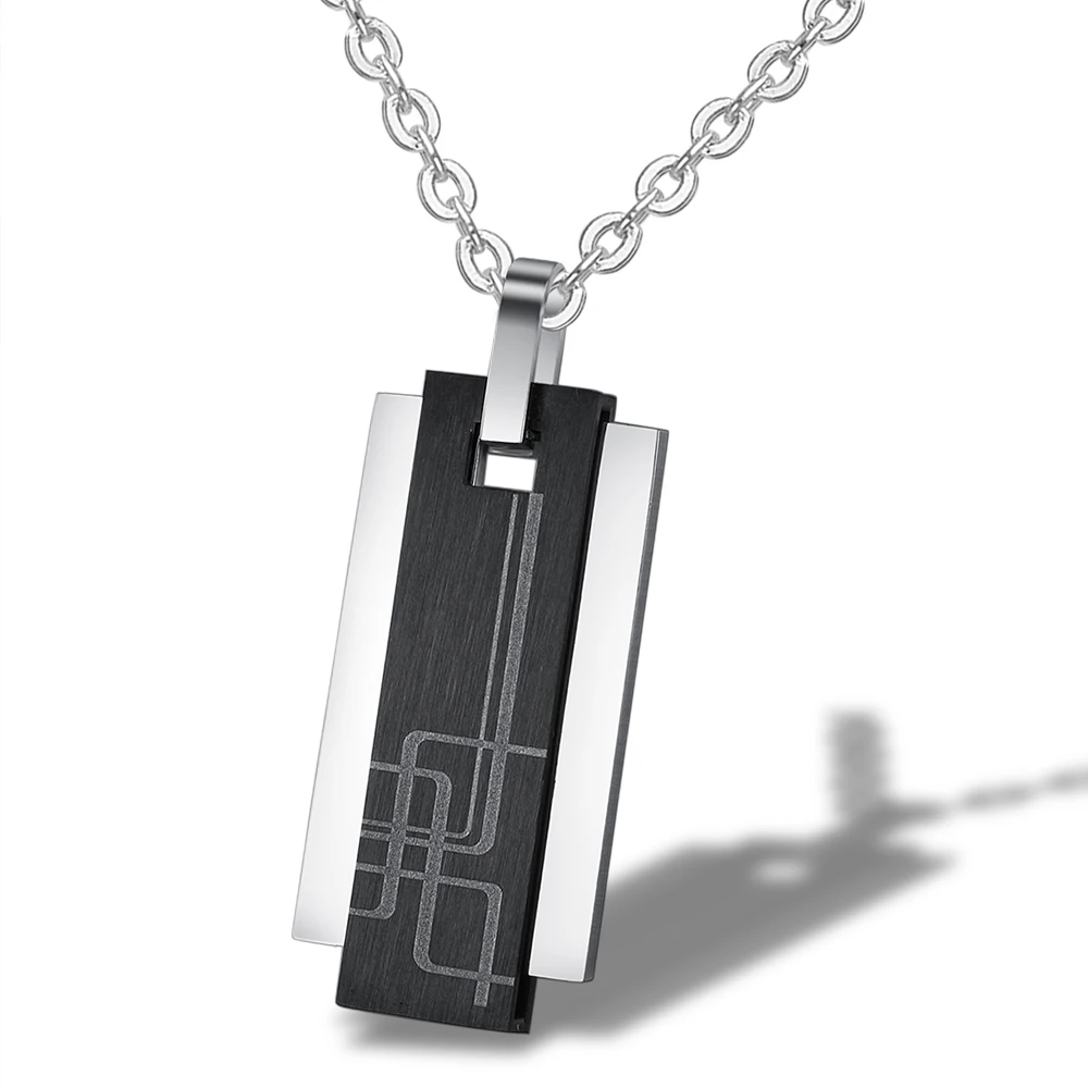 Mimeng Titanium Jewelry Titanium Necklace for Men Rectangle Pendant