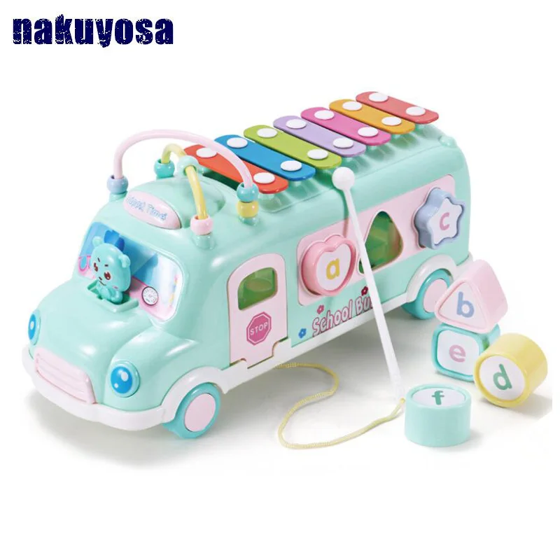 

Baby hand knock piano instrument puzzle early education infant kids push-pull sliding school bus car music percussion toy