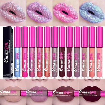 

Unicorn Metallic Diamond Lipgloss Makeup Glitter Matte Pearl Lipstick Long Lasting Waterproof Nude Shimmer Lip Gloss Stain