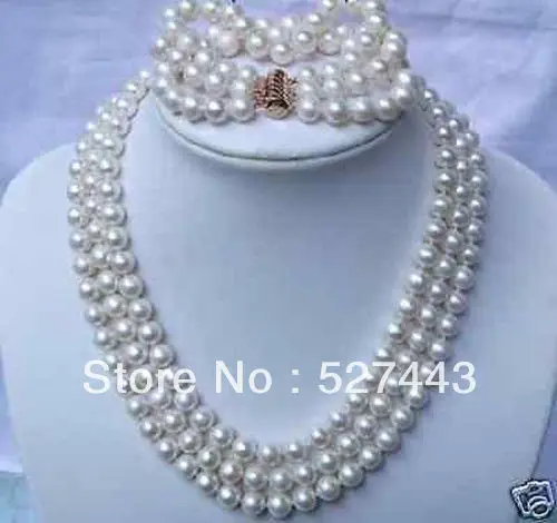 

Wholesale 3ROW 7-8mm WHITE FRESHWATER PEARL NECKLACE & BRACELETS new