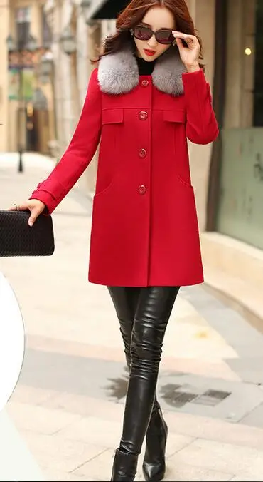 2015 winter woman woolen coat Imitation fox fur collar False Cashmere coat. High-quality women's windbreaker Woolen | Женская одежда