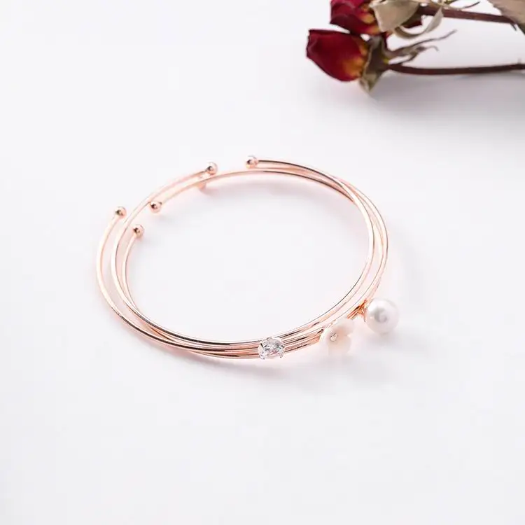 

MENGJIQIAO 2018 New Elegant Shell Flower Shiny Zircon Multilayer Bracelets & Bangles Women Fashion Adjustable Bracelet Gifts