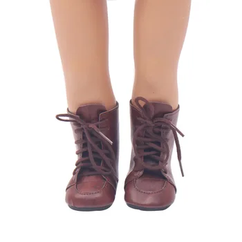 

18 inch Girls doll shoes Brown lace-up Martin boots PU shoe American new born accessories Baby toys fit 43 cm baby s104