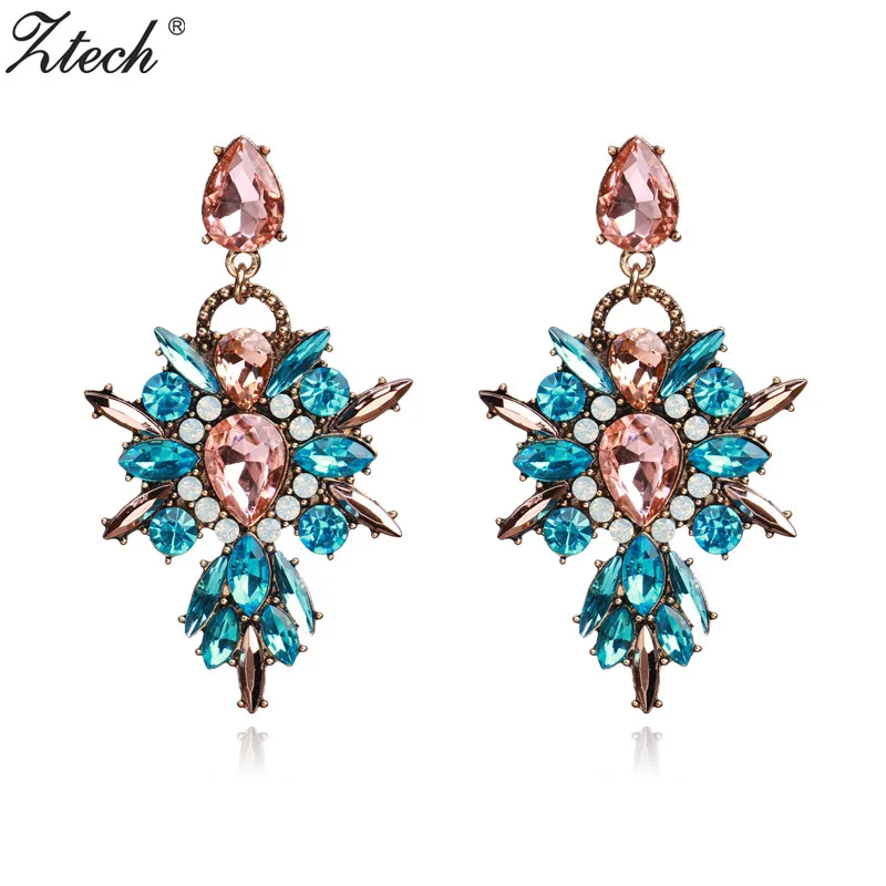 

Ztech Luxury Starburst Pendant 10 Colors Crystal Drop Earrings Big Flower Statement Earrings Party Wedding Jewelry Brincos
