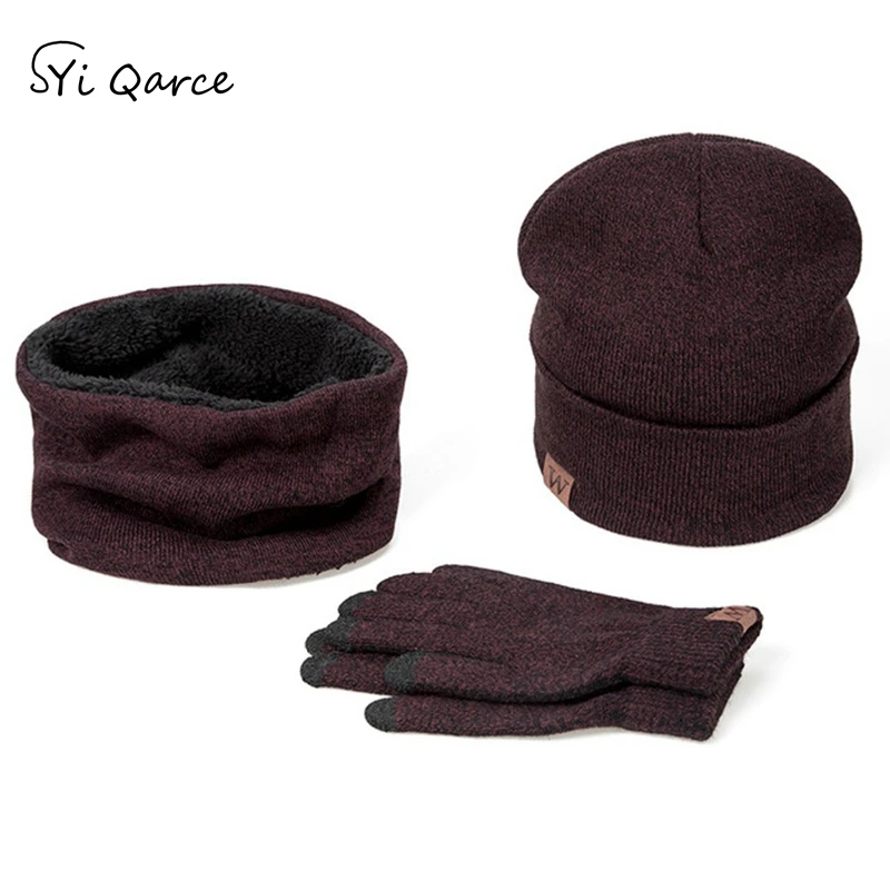 

SYi Qarce 3 Pcs Winter Super Warm Knitted Hat Touch Screen Gloves with Scarf Set for Men's Women Outdoor Keep Warm Set NT069-74