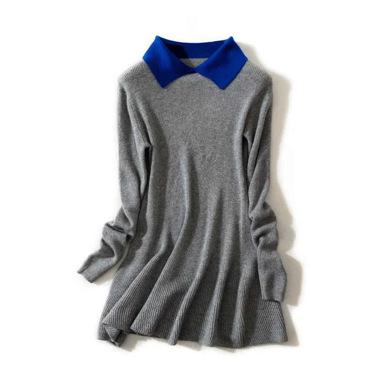 

2019 New Fashion Spring Autumn Women Turn-down Collar Cashmere Sweater Knitted Pullover Women Solid Long Sleeve Jumper Tops