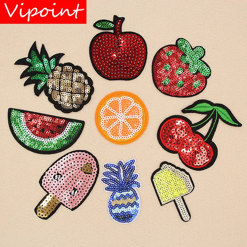 

VIPOINT embroidery sequins fruits patches foods patches badges applique patches for clothing XW-144