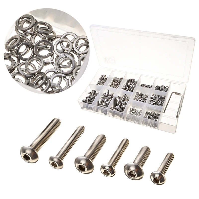 

482PCS Stainless Steel Hexagon Socket Head Screw Automobile Accessories Machine Application M4 M5 Nuts/Flat/Spring Pat & Wrench