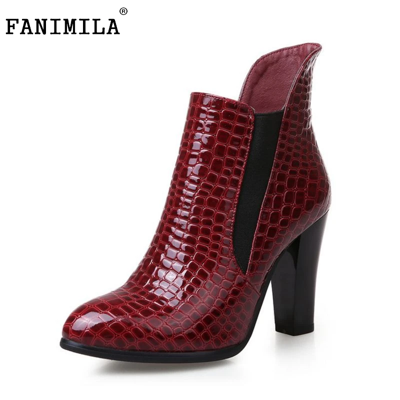 

Women High Heel Ankle Boots Patent Leather Shoes Woman Heeled Martin Botas Student Winter Warm Snow Boots Size 34-39
