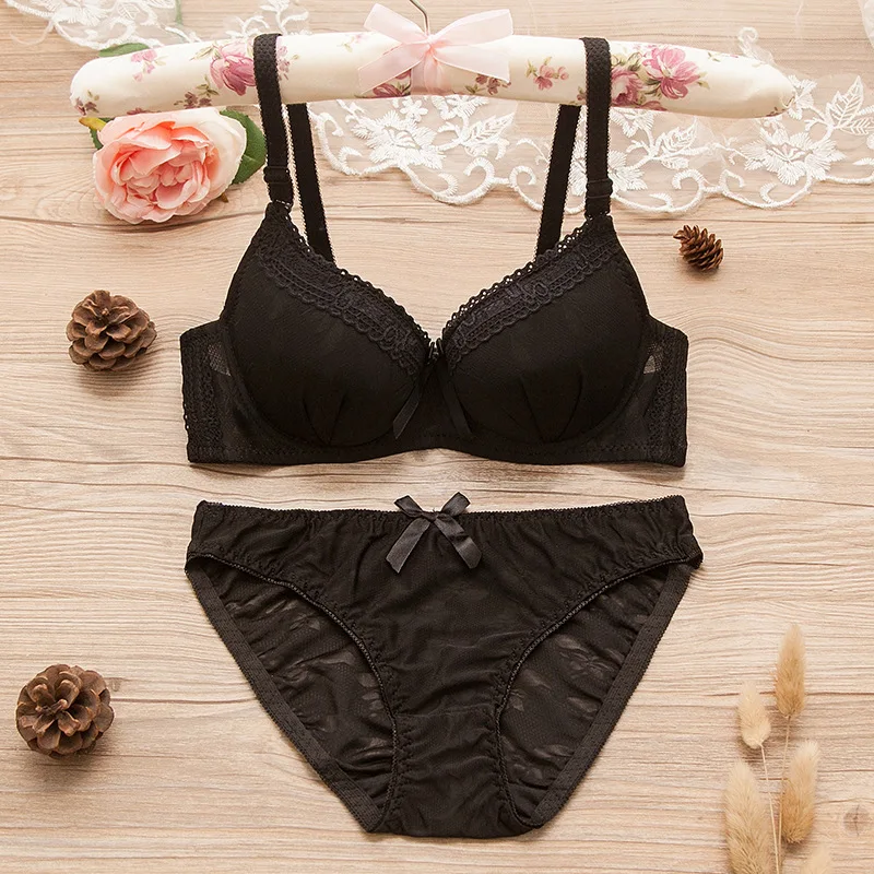 

Sexy 3/4 Cup Intimates Push Up Bra Set Underwear Floral Embroidery Lace Women Bra Panty