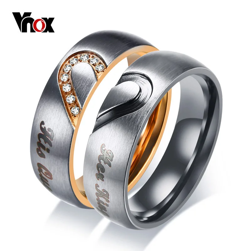 Vnox Her King His Queen Couple Wedding Band Ring Stainless Steel CZ