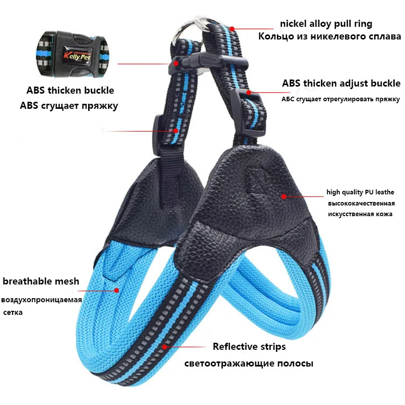 2019 Dog Harness Nylon+PU Leather Reflective Harnesses Vest For Small Dogs Basic Halter Harnesses Solid Black Vest For Dogs GS72