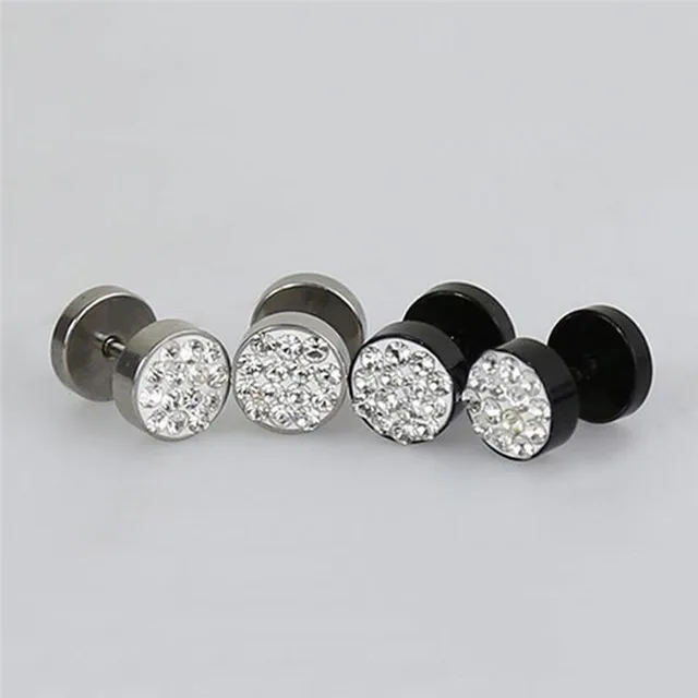 1 Pair Fashion Dumbbell Stainless Steel Crystal Uni Men S 1 Pair Fashion Dumbbell Stainless Steel Crystal Uni Men S Earrings Cubic Zirconia Round Ear Studs Summer