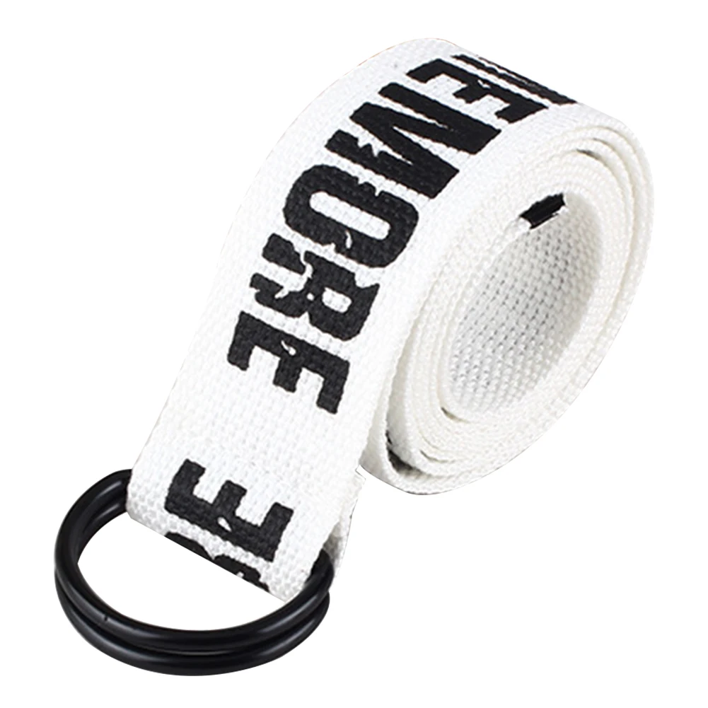 

Fashion Letter Printed Waist Belt Students Durable Jeans Women Men Canvas Gifts Cool D Ring Casual Double Buckle All Matching