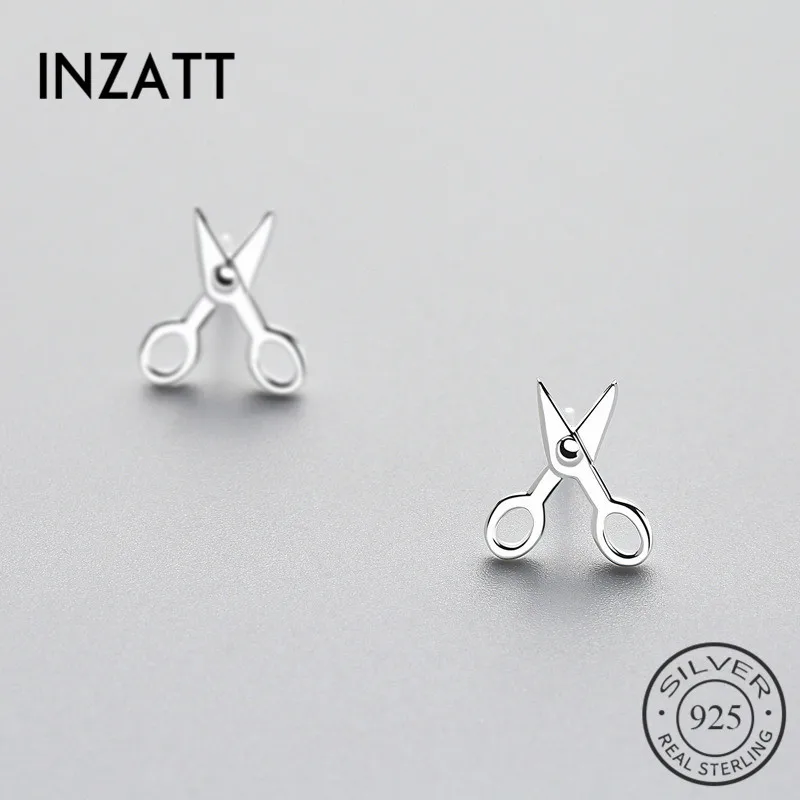 INZATT Повседневное Настоящее стерлингового серебра 925 маленькие ножницы серьги Шик Панк для Для женщин вечерние Модные аксессуары ювелирные изделия подарки