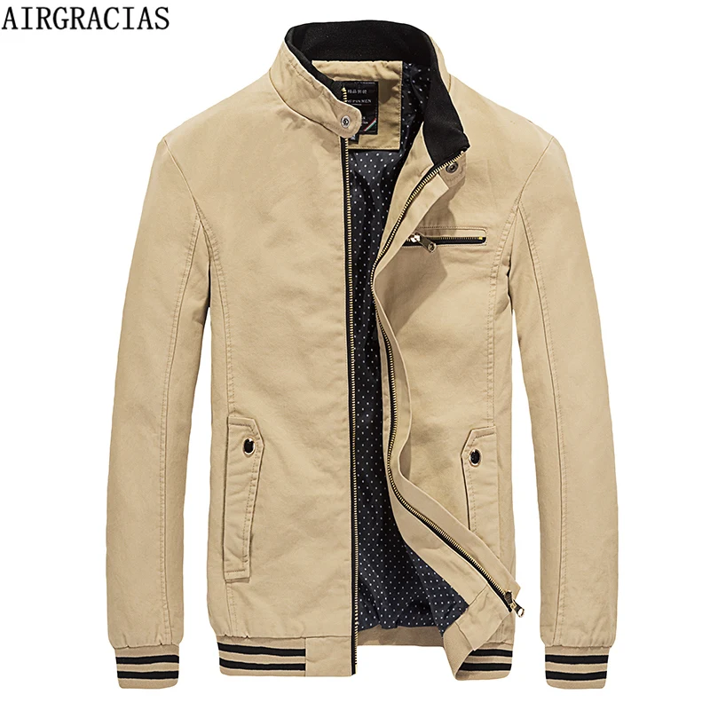 

AIRGRACIAS New Autumn Men Casual Jacket Coat Men's Fashion Jackets 100% Pure Cotton Brand Clothing Jackets Men Cothes 2018