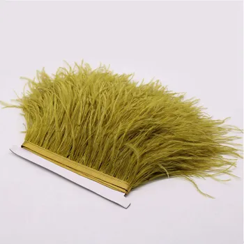 

Hot 10 meter 10-15CM quality Olive green real ostrich feather trims for skirt/dress/costume ribbon feathers trimming Wholesale