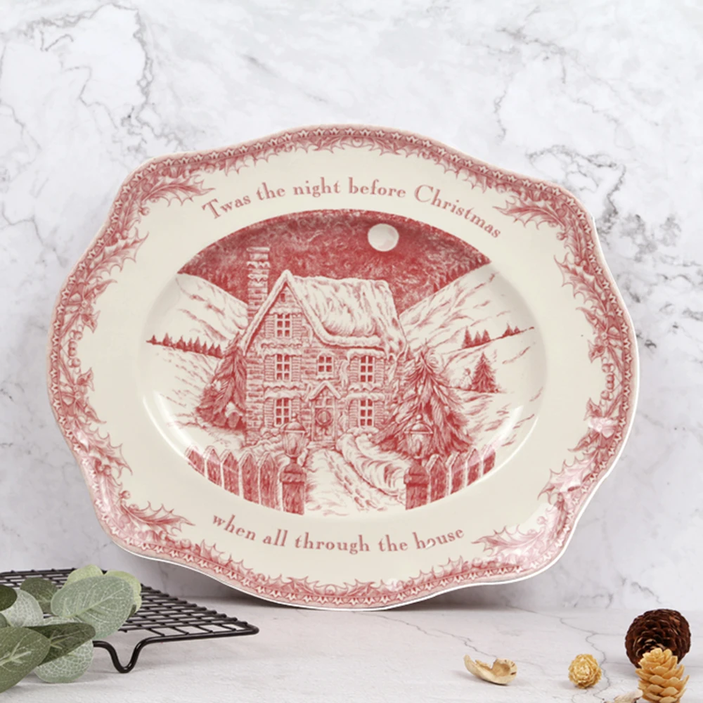 

15 INCH Twas The Night Ceramic Platter steak dishes Home pattern ceramic dish dishes marble plate dinner plate platter