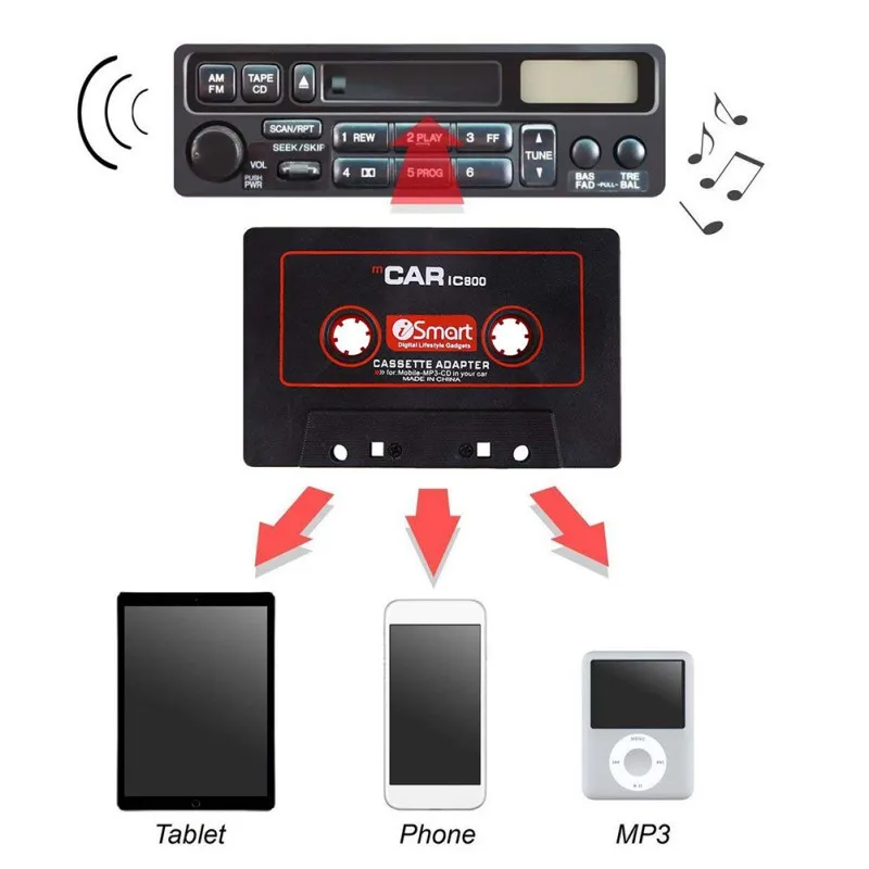 

Car Cassette Tape Adapter Cassette Mp3 Player Converter For iPod For iPhone MP3 AUX Cable CD Player 3.5mm Jack Plug 9449