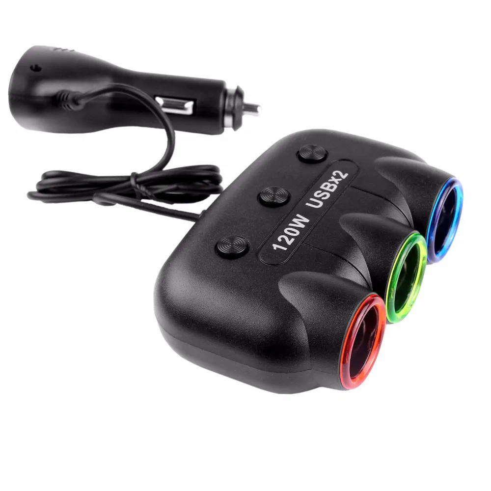 12V 120W 3 LED Sockets Way Car Auto Cigarette Lighter Splitter Power