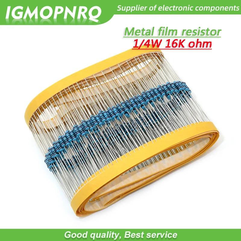 

100pcs Metal film resistor Five color ring Weaving 1/4W 0.25W 1% 16K 16K ohm 16Kohm