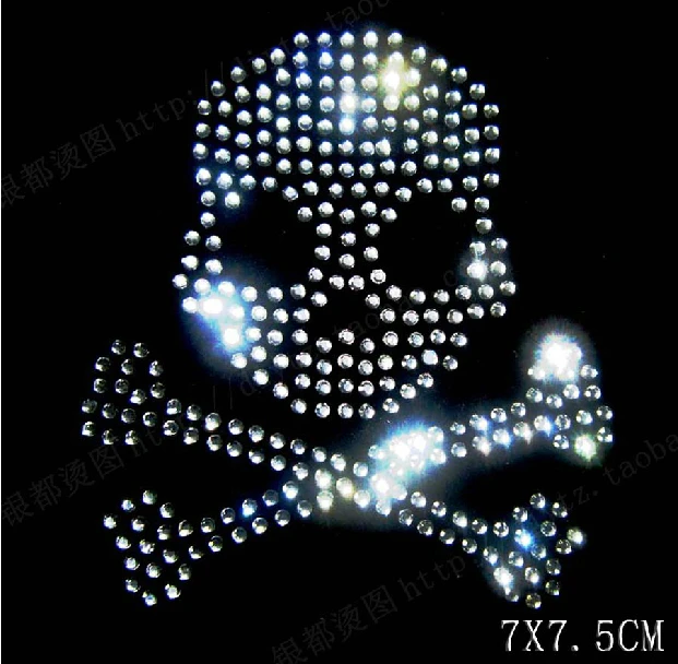 Free ship 20pc Stylish skull hotfix rhinestones heat transfer design iron on motifs patches DIY motif