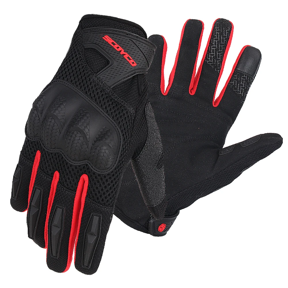 SCOYCO мотоциклетные перчатки летние дышащие мото перчатки из углеродного волокна перчатки для мотокросса Сенсорная Функция Guantes мото перчатки для верховой езды - Цвет: MC58-2 Red