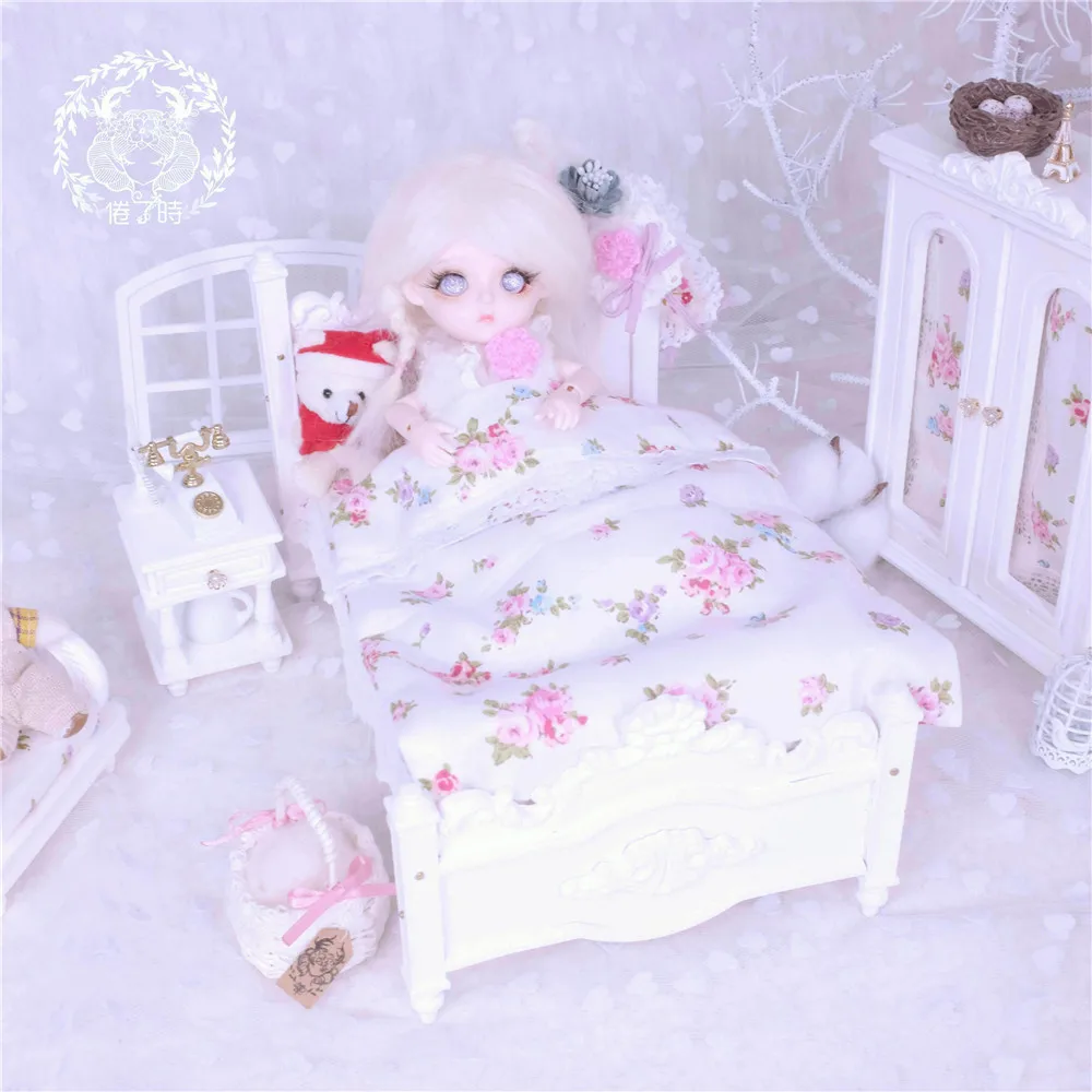 1:12 1:8 деревянная миниатюрная кровать для куклы, кукольная мебель, игрушка kawaii, розовая, белая кровать, ролевые игры, игрушки для детей, подарки для девочек