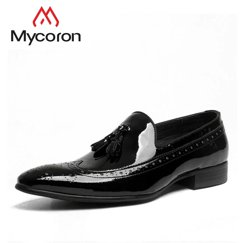 

MYCORON 2019 Brand Designer New Men Business Dress Shoes Fashion Slip On Boots Leather Wedding Men Shoes Erkek Ayakkabi Deri