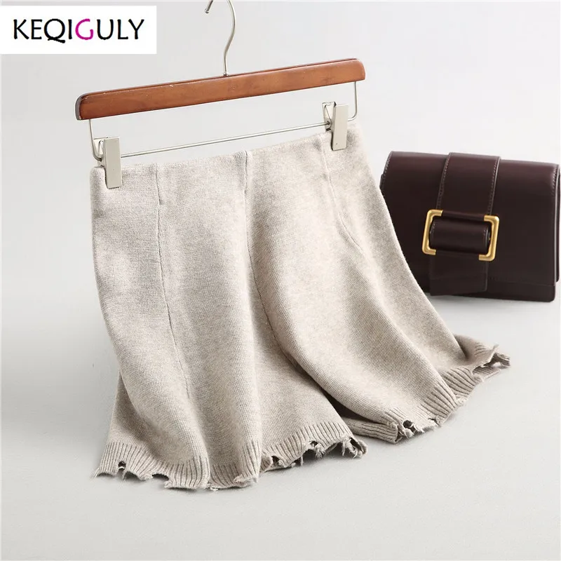 2018 Spring Knit Shorts Elegant Solid Wool Blends Knitted