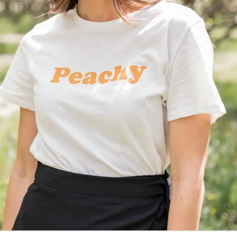 Unisex Graphic Hipster algodón rosa naranja carta camiseta blanca ropa lema Peachy moda Vintage hip-hop Camisetas