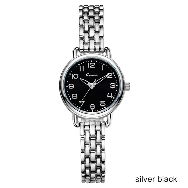 Бренд KIMIO, женские кварцевые часы, платье, аналоговые часы, модный браслет, часы, золотой сплав, чехол, наручные часы, горячие девушки, подарок, часы - Цвет: silver black