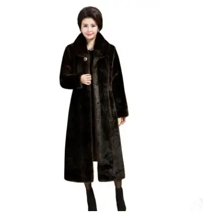 

Middle Aged Womens X-Long Fake Fur Jackets High Quality Winter Warm Coats Large Size Faux Fur Outwears S/6Xl Chaqueta Mujer K883