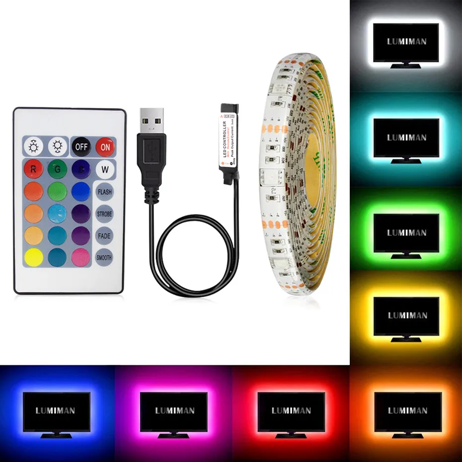 Светодиодная лента USB светильник 0,5 м 1 м 2 м 3 м 4 м 5 м гибкая RGB полоса светильник DC5V RGB цвет сменный ТВ экран фон кухонный светильник ing