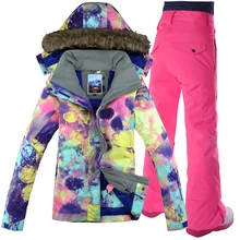 Лыжный костюм Для женщин на открытом воздухе Водонепроницаемый Альпинизм волосатые воротник, ветрозащитный и Водонепроницаемый женский пиджак Наборы брюк