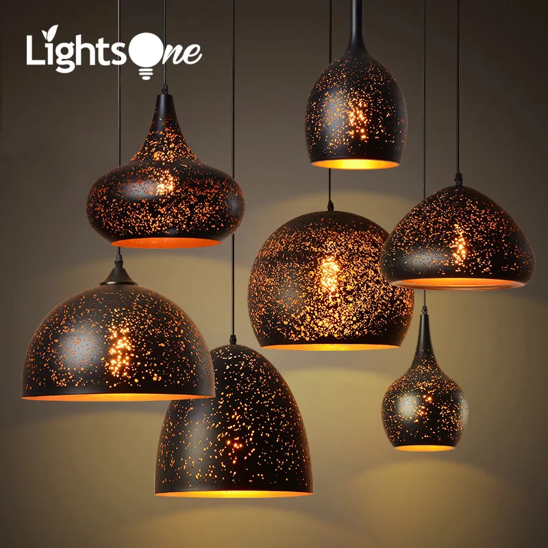 

Nordic loft retro cafe bar iron etching lampshade pendant lamp single head bar restaurant industrial wind rust pendant lights