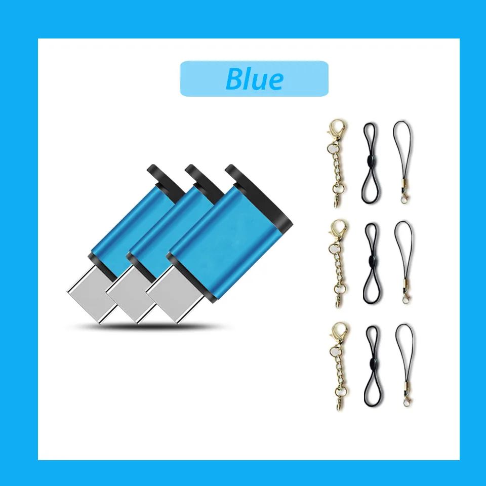 3 шт. в упаковке usb type C адаптер OTG mi cro USB Женский к type C Мужской конвертер USB-C Кабель-адаптер брелок для Xiaomi mi A1/Max 2/mi x 2 - Цвет: blue