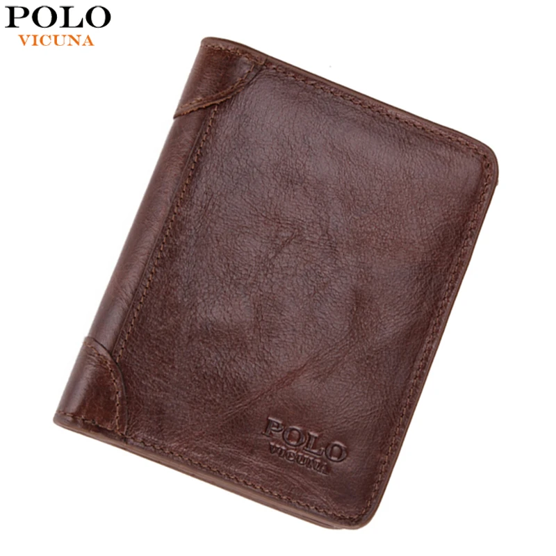 POLO VICUNA Solid Simple Design Ultrathin Soft Genuine Leather Mens Wallets Casual Business Brown/Black Short Men Leather Wallet