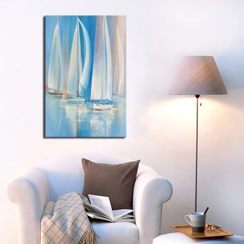 

Unframed Sail Boat Oil Painting Seascape Abstract Canvas Art Print Modern Decorative Paintings for Living Room Wall