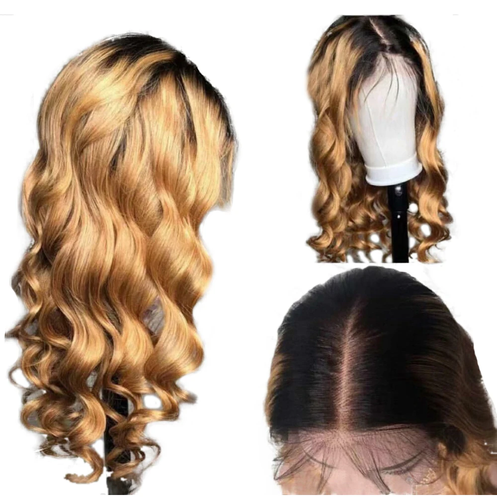 

SimBeauty Body Wave 13x6 Lace Frontal Human Hair Wigs With Baby Hair Ombre 1b/27 Honey Blonde Brazilian Remy Wig Pre Plucked