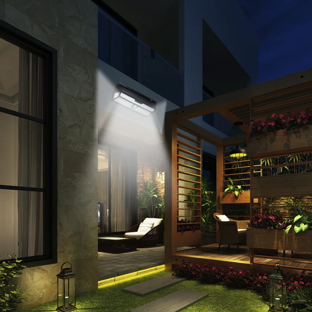 132 LED 2 Modes LED Solar Garden Light Outdoor Solar Lamp 8W Motion Sensor 4 sides Waterproof IP65 Solar Security Light